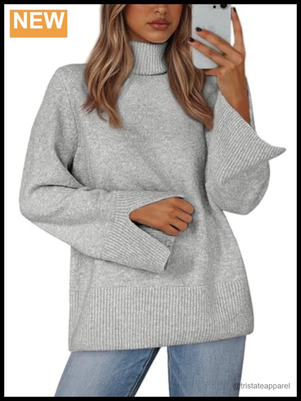 Women's Ribbed Turtleneck Sweater - Chunky Knit Long Sleeve Pullover Loose Fit